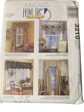 McCall's Home Dec In-A-Sec 3210 Sewing Pattern For Window Valances Uncut